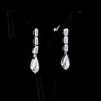 14K White Gold Pear and Emerald Cut Lab Diamond Drop Earrings with Bezel Setting - 5.09 Carats Total Diamond Weight - Covaloro Fine Jewelry