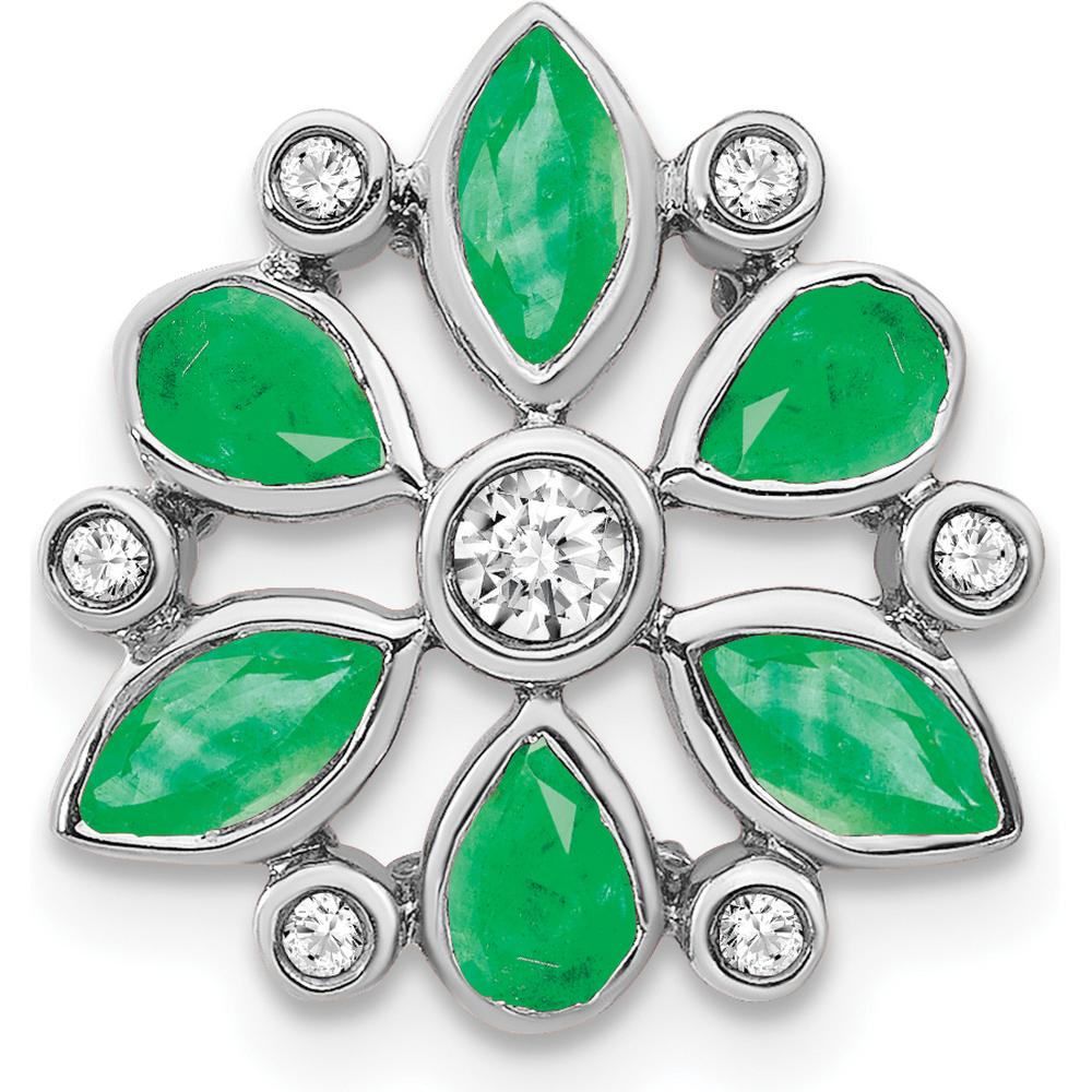 14K White Gold Pear and Marquise Emerald and Diamond Chain Slide - 0.40 Carat Total Emerald Weight, 0.075 Carat Total Diamond Weight by Lumare Gioia