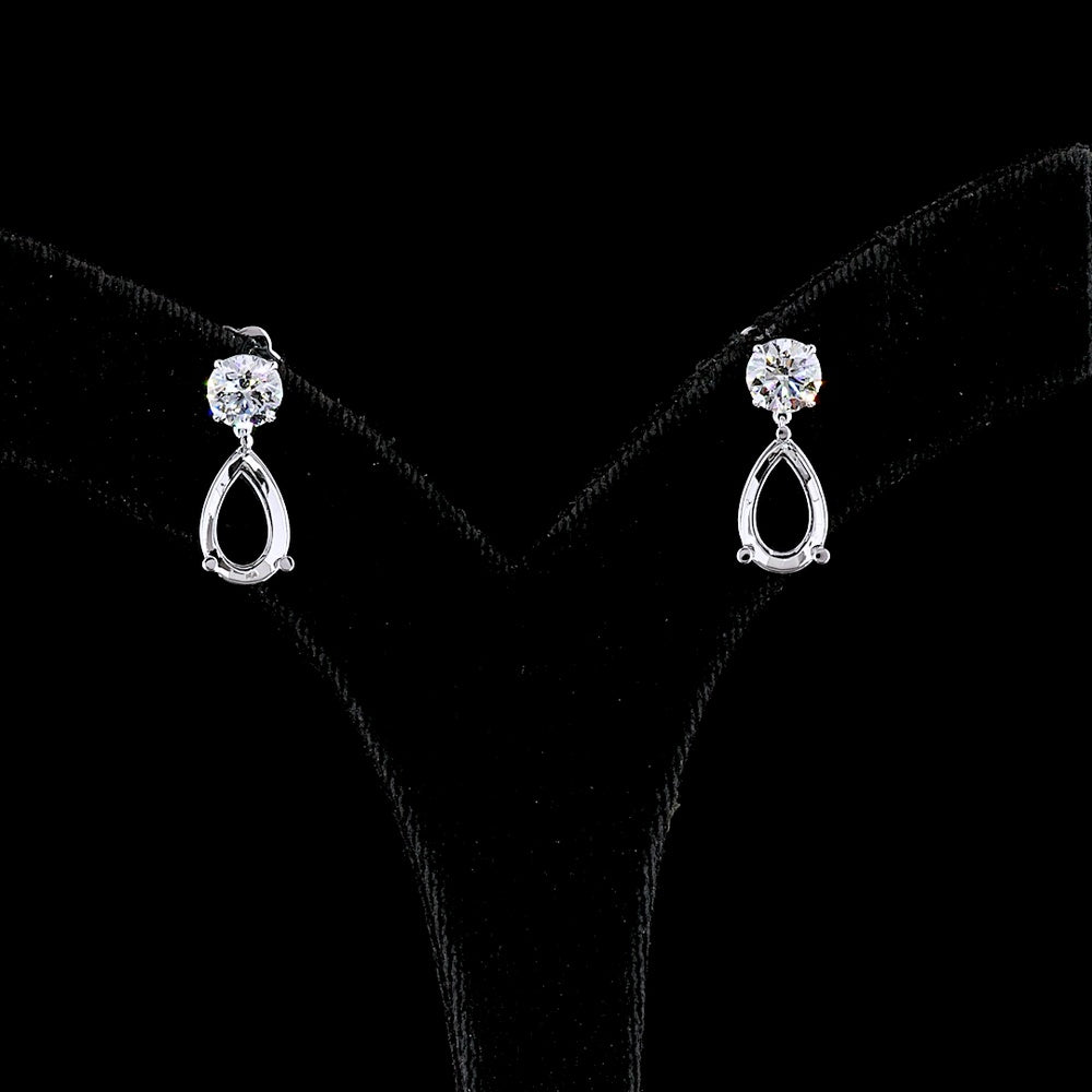 14K White Gold Pear and Round Cut Diamond Drop Earrings - 5.22 Carats Total Diamond Weight, D-E Color VS1 Clarity Lab Diamonds with GIA and IGI Certification - Covaloro Fine Jewelry