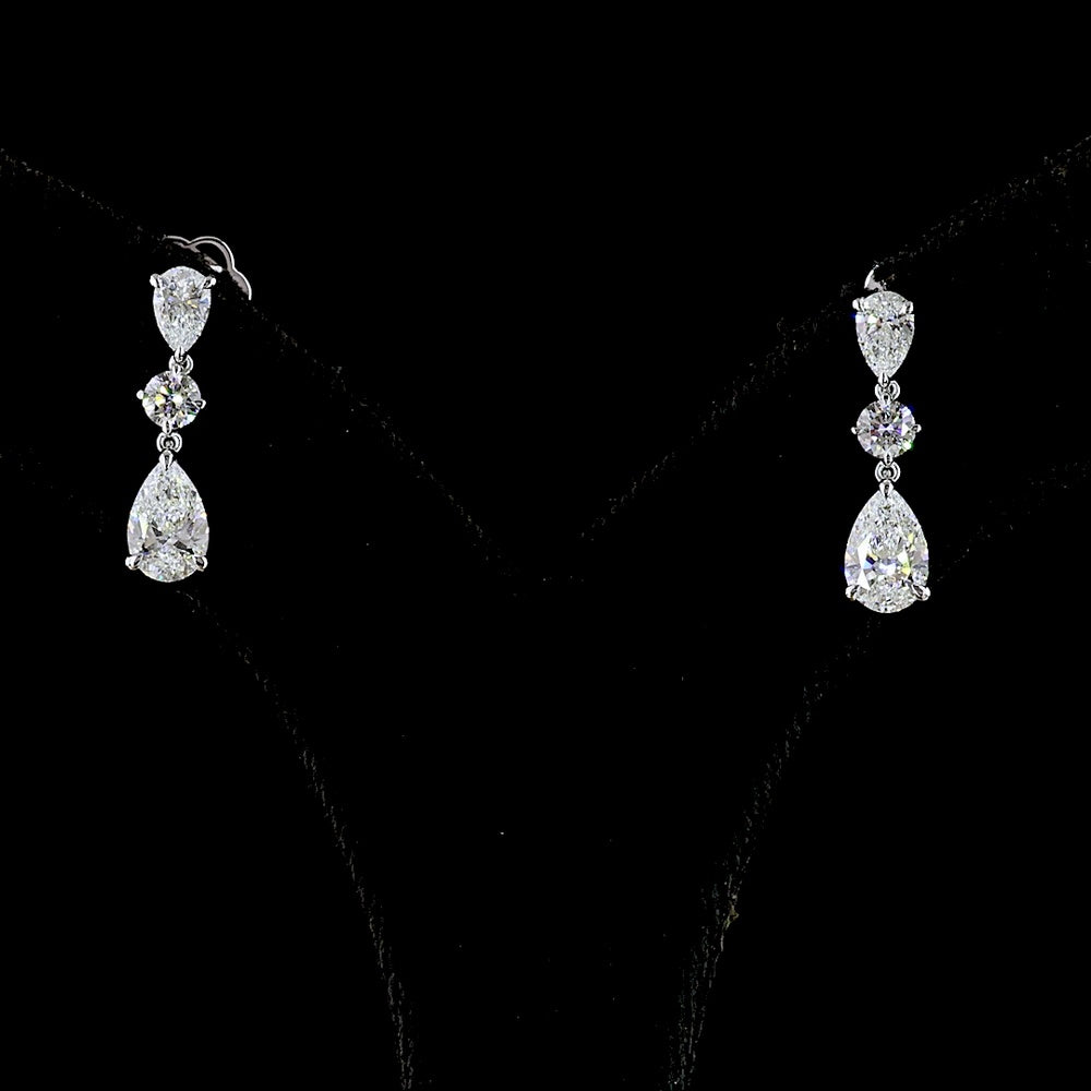 14K White Gold Pear and Round Graduated Drop Earrings with Lab Grown Diamonds - 1.97 Carats Total Diamond Weight - Covaloro Fine Jewelry