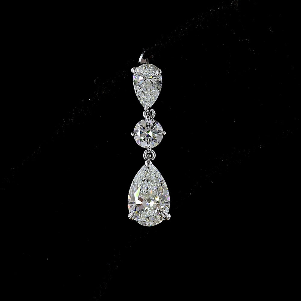 14K White Gold Pear and Round Graduated Drop Earrings with Lab Grown Diamonds - 1.97 Carats Total Diamond Weight - Covaloro Fine Jewelry
