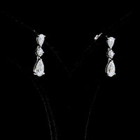 14K White Gold Pear and Round Graduated Drop Earrings with Lab Grown Diamonds - 1.97 Carats Total Diamond Weight - Covaloro Fine Jewelry