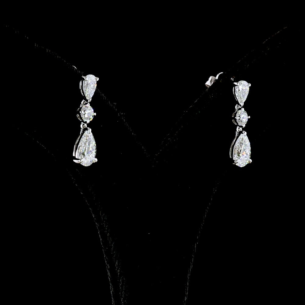 14K White Gold Pear and Round Graduated Drop Earrings with Lab Grown Diamonds - 1.97 Carats Total Diamond Weight - Covaloro Fine Jewelry