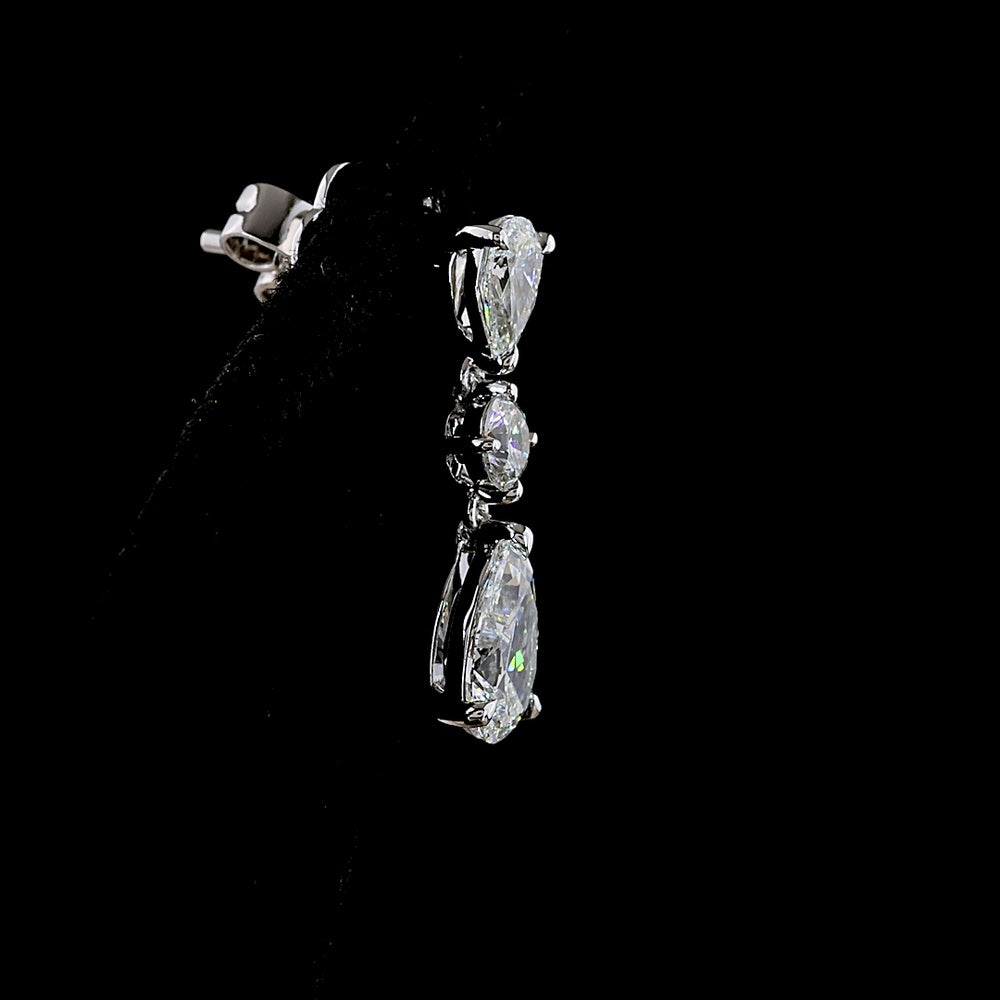 14K White Gold Pear and Round Graduated Drop Earrings with Lab Grown Diamonds - 1.97 Carats Total Diamond Weight - Covaloro Fine Jewelry