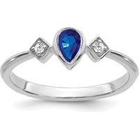 14K White Gold Pear Bezel Sapphire and Diamond Ring - 0.2 Carat Sapphire, 0.04 Carat Diamond by 0