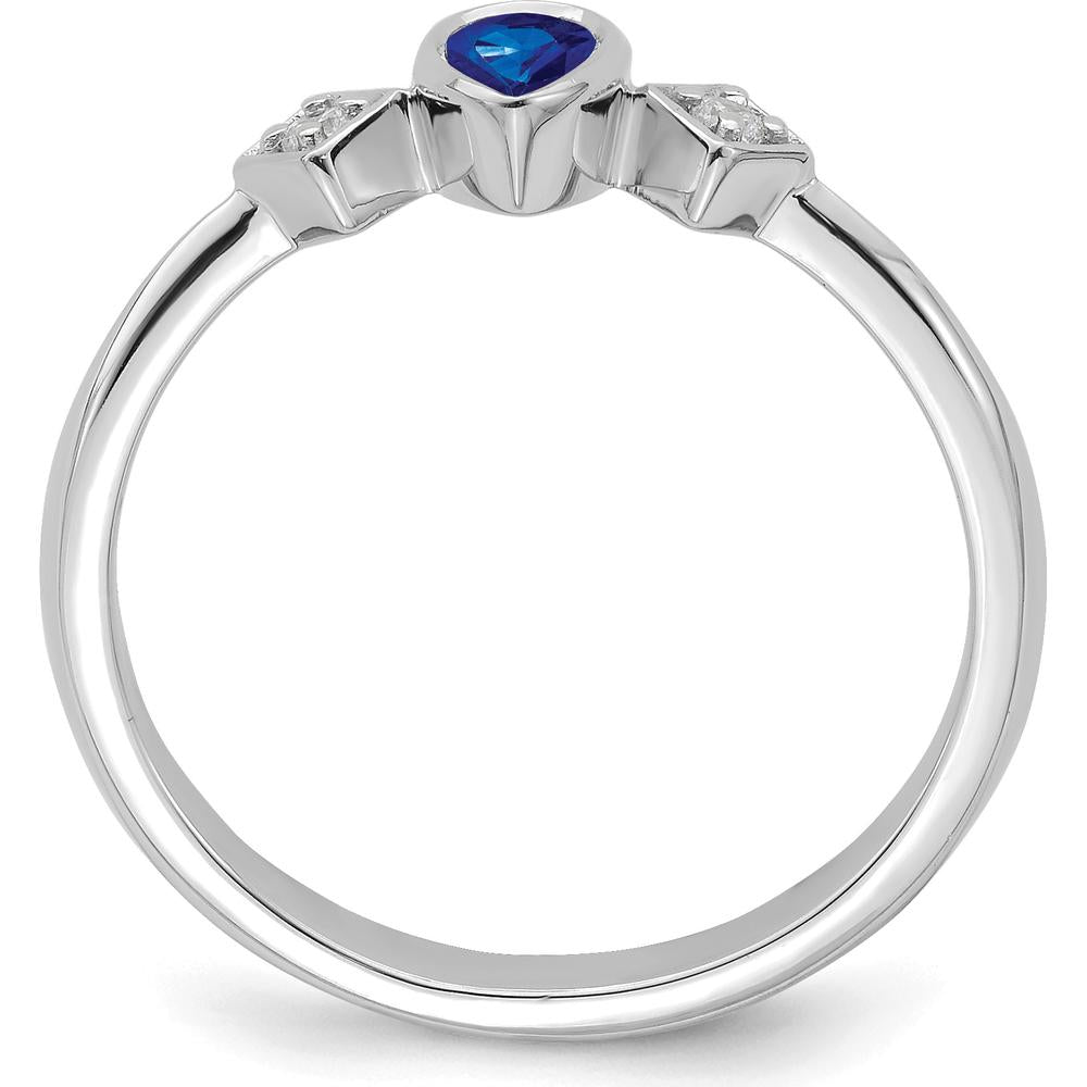 14K White Gold Pear Bezel Sapphire and Diamond Ring - 0.2 Carat Sapphire, 0.04 Carat Diamond by 0