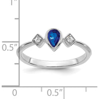 14K White Gold Pear Bezel Sapphire and Diamond Ring - 0.2 Carat Sapphire, 0.04 Carat Diamond by 0