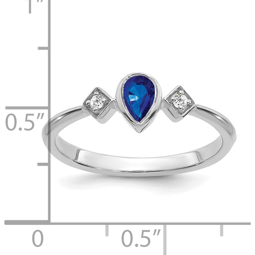 14K White Gold Pear Bezel Sapphire and Diamond Ring - 0.2 Carat Sapphire, 0.04 Carat Diamond by 0