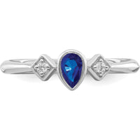 14K White Gold Pear Bezel Sapphire and Diamond Ring - 0.2 Carat Sapphire, 0.04 Carat Diamond by 0