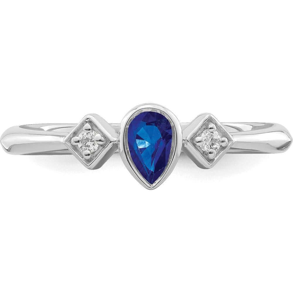 14K White Gold Pear Bezel Sapphire and Diamond Ring - 0.2 Carat Sapphire, 0.04 Carat Diamond by 0