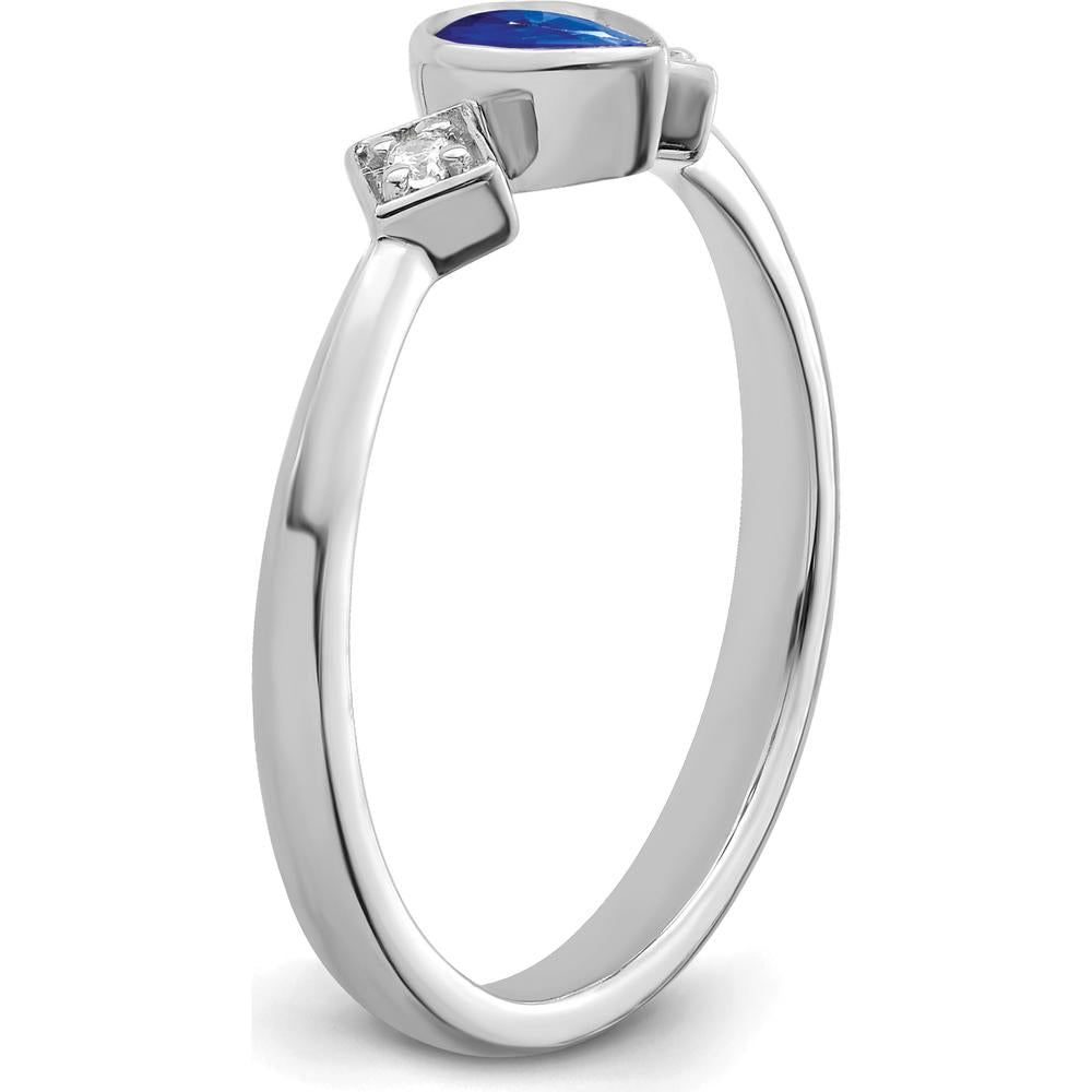 14K White Gold Pear Bezel Sapphire and Diamond Ring - 0.2 Carat Sapphire, 0.04 Carat Diamond by 0
