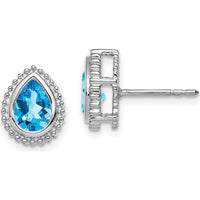 14K White Gold Pear Blue Topaz Post Earrings - 0.75 Carat Total Gem Weight by Monteluci Fine Jewelry