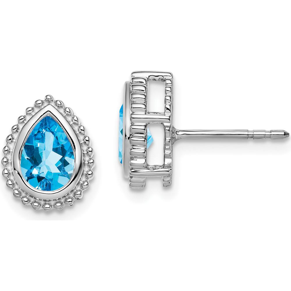 14K White Gold Pear Blue Topaz Post Earrings - 0.75 Carat Total Gem Weight by Monteluci Fine Jewelry