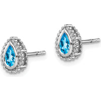 14K White Gold Pear Blue Topaz Post Earrings - 0.75 Carat Total Gem Weight by Monteluci Fine Jewelry