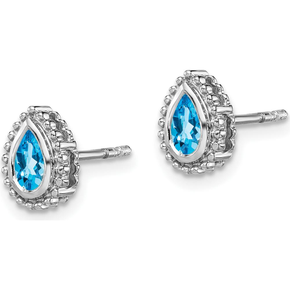 14K White Gold Pear Blue Topaz Post Earrings - 0.75 Carat Total Gem Weight by Monteluci Fine Jewelry