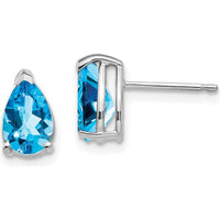14K White Gold Pear Blue Topaz Stud Earrings - 1.1 Carat Total Gem Weight by Monteluci Fine Jewelry
