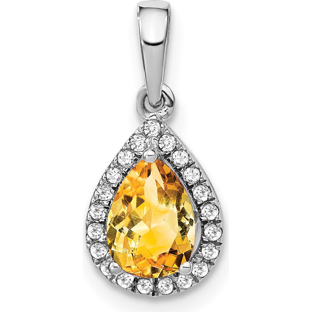 14K White Gold Pear Citrine and Diamond Halo Pendant - 0.77 Carat Citrine, 0.005 Carat Total Diamond Weight by Lumare Gioia