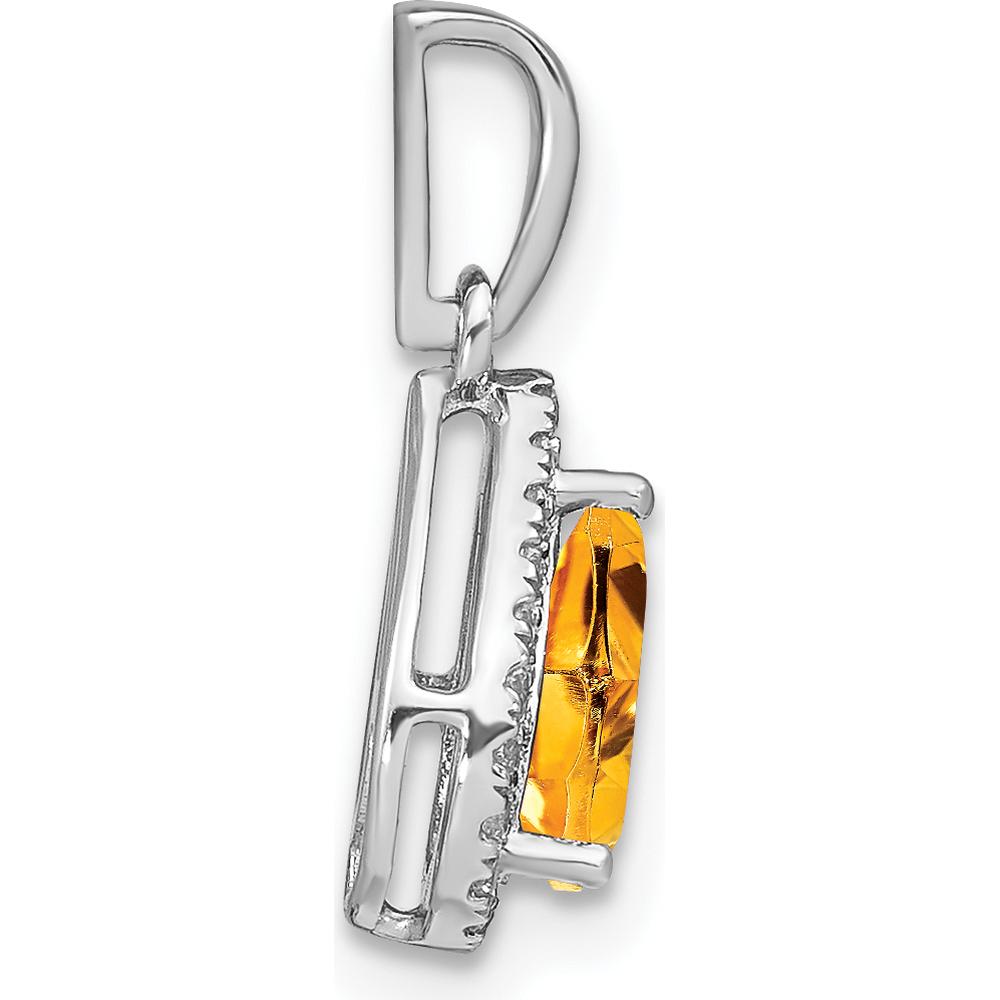 14K White Gold Pear Citrine and Diamond Halo Pendant - 0.77 Carat Citrine, 0.005 Carat Total Diamond Weight by Lumare Gioia