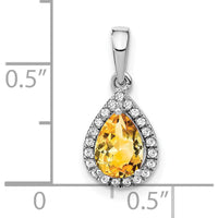14K White Gold Pear Citrine and Diamond Halo Pendant - 0.77 Carat Citrine, 0.005 Carat Total Diamond Weight by Lumare Gioia