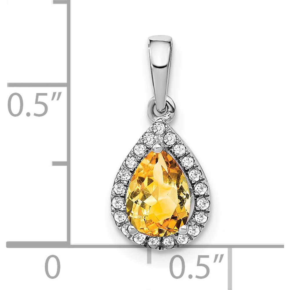 14K White Gold Pear Citrine and Diamond Halo Pendant - 0.77 Carat Citrine, 0.005 Carat Total Diamond Weight by Lumare Gioia