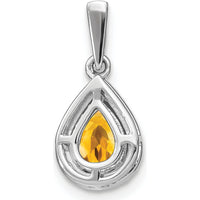 14K White Gold Pear Citrine and Diamond Halo Pendant - 0.77 Carat Citrine, 0.005 Carat Total Diamond Weight by Lumare Gioia