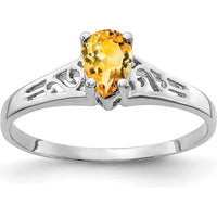 14K White Gold Pear Citrine Ring - 0.35 Carat Total Gemstone Weight by Monteluci Fine Jewelry