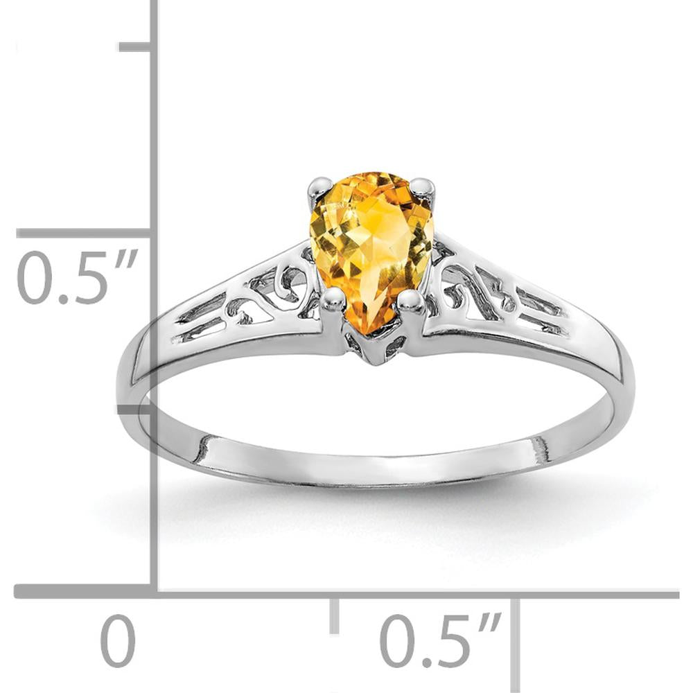 14K White Gold Pear Citrine Ring - 0.35 Carat Total Gemstone Weight by Monteluci Fine Jewelry