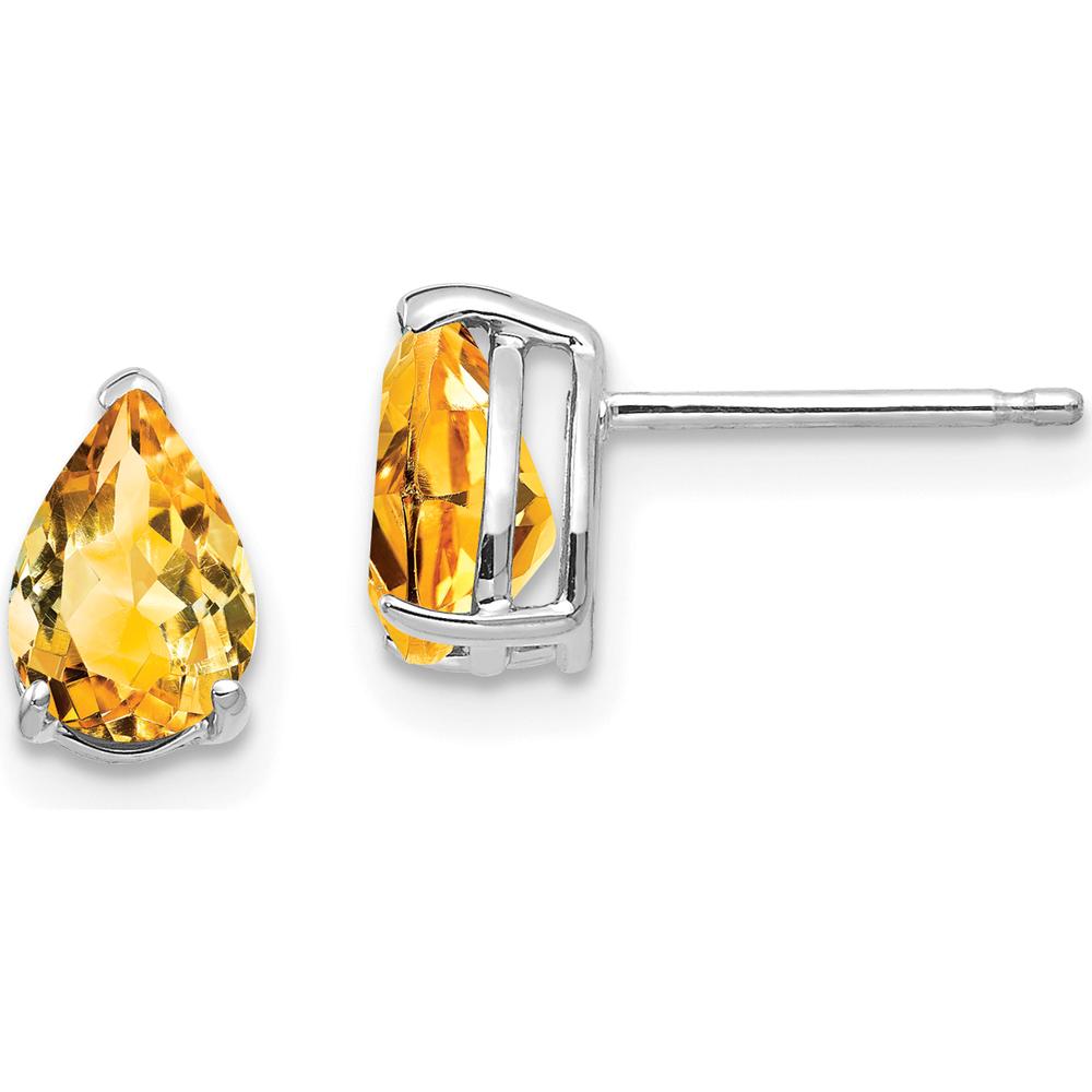 14K White Gold Pear Citrine Stud Earrings - 0.60 Carat Total Gem Weight by Monteluci Fine Jewelry