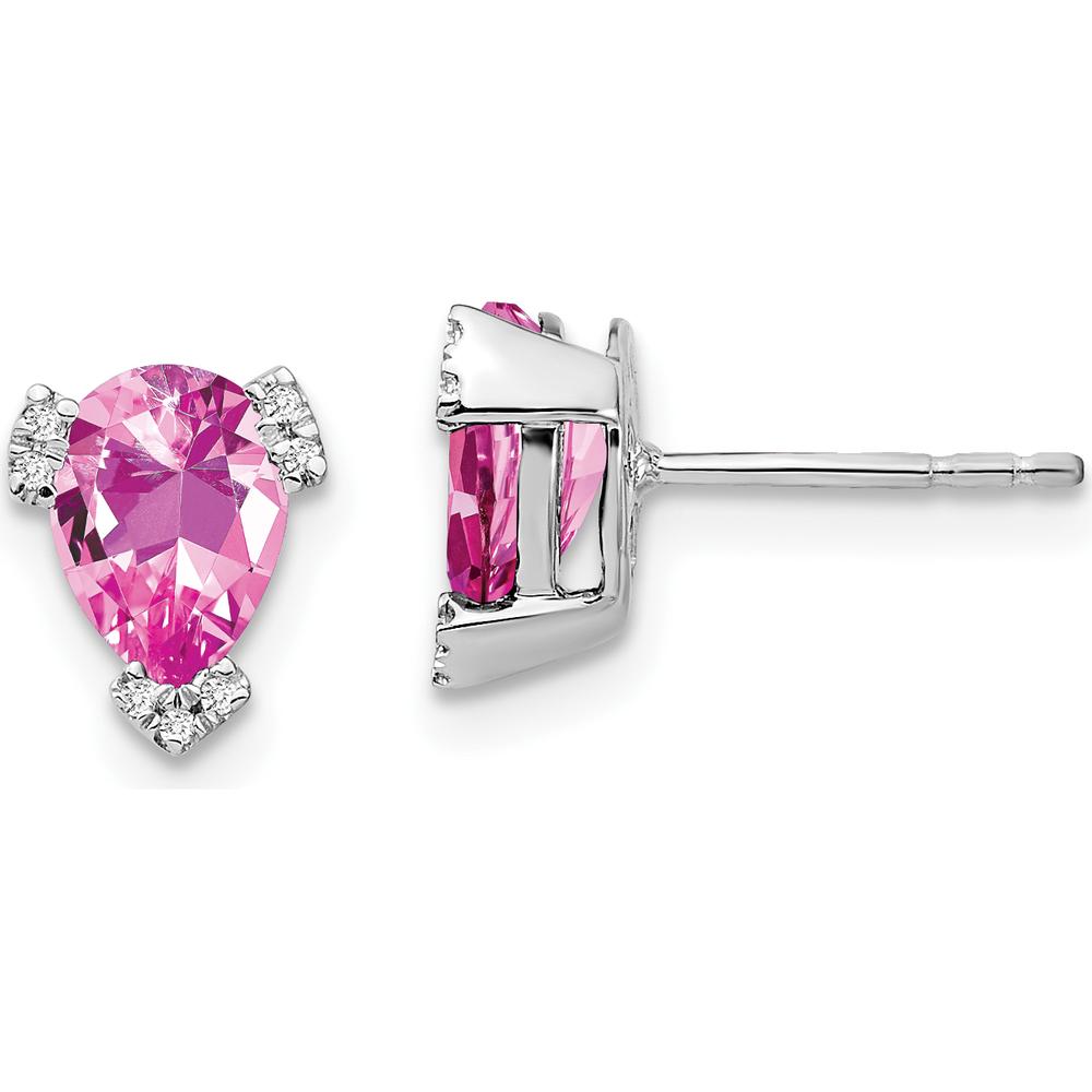 14K White Gold Pear Created Pink Sapphire and Diamond Stud Earrings - 1.5 Carat Total Gem Weight by Monteluci Fine Jewelry