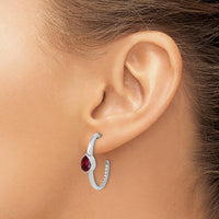 14K White Gold Pear Created Ruby and Diamond J-Hoop Earrings - 0.75 Carat Total Ruby Weight, 0.18 Carat Total Diamond Weight by Monteluci Fine Jewelry