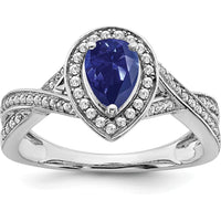 14K White Gold Pear Created Sapphire and Diamond Halo Ring - 0.74 Carat Sapphire, 0.037 Carat Total Diamond Weight by 0