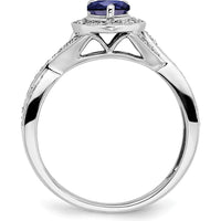 14K White Gold Pear Created Sapphire and Diamond Halo Ring - 0.74 Carat Sapphire, 0.037 Carat Total Diamond Weight by 0