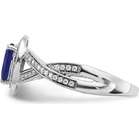 14K White Gold Pear Created Sapphire and Diamond Halo Ring - 0.74 Carat Sapphire, 0.037 Carat Total Diamond Weight by 0