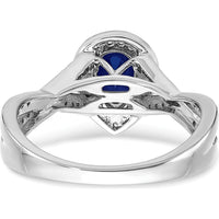 14K White Gold Pear Created Sapphire and Diamond Halo Ring - 0.74 Carat Sapphire, 0.037 Carat Total Diamond Weight by 0