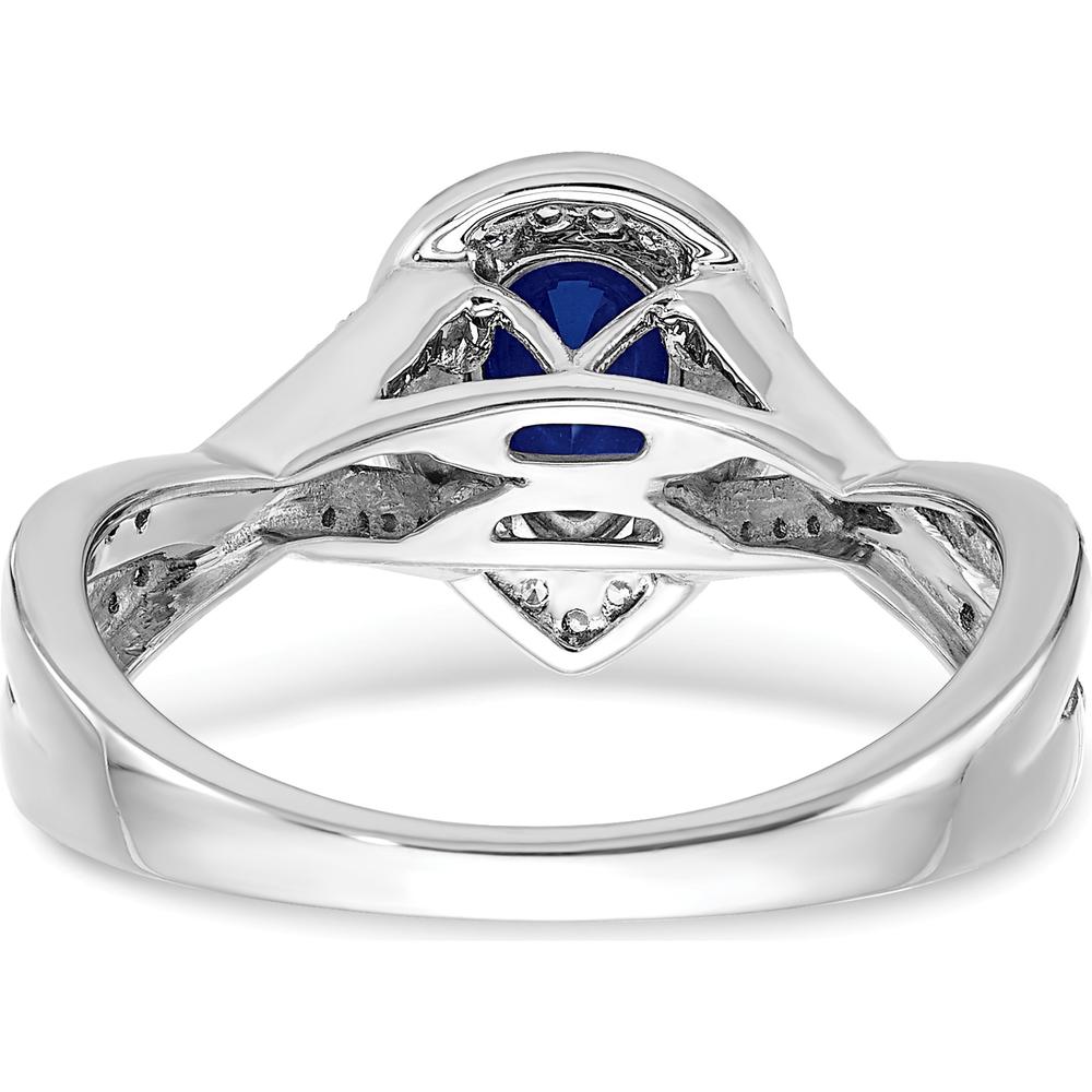 14K White Gold Pear Created Sapphire and Diamond Halo Ring - 0.74 Carat Sapphire, 0.037 Carat Total Diamond Weight by 0