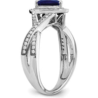 14K White Gold Pear Created Sapphire and Diamond Halo Ring - 0.74 Carat Sapphire, 0.037 Carat Total Diamond Weight by 0