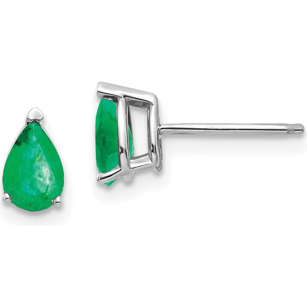 14K White Gold Pear Cut Emerald Stud Earrings - 0.4 Carat Total Carat Weight by Monteluci Fine Jewelry