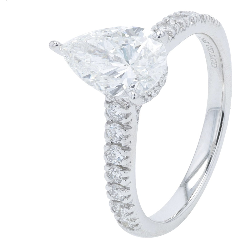 14K White Gold Pear Cut Lab Grown Diamond Engagement Ring with Diamond Accented Band - 2.00 Carat Total Diamond Weight