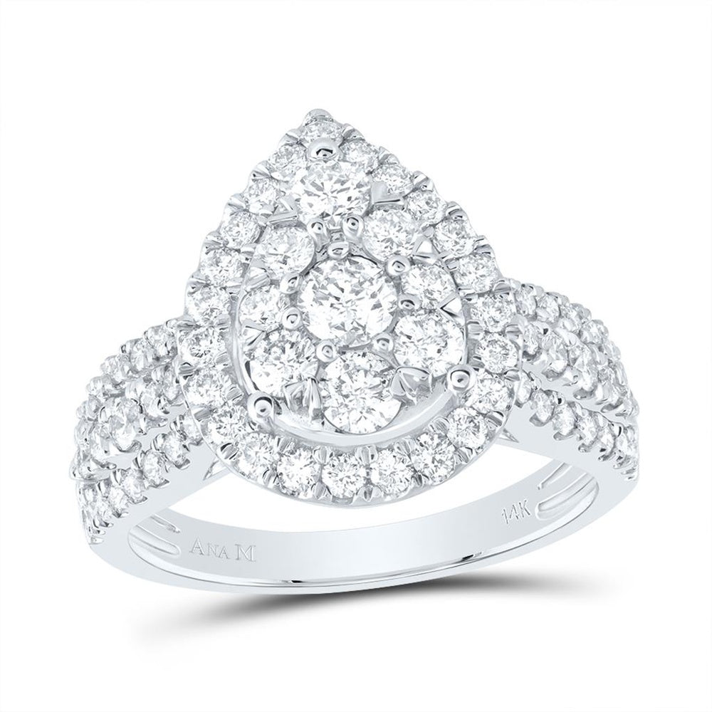 14K White Gold Pear Diamond Bridal Ring - 1 1/2 Carat Total Diamond Weight