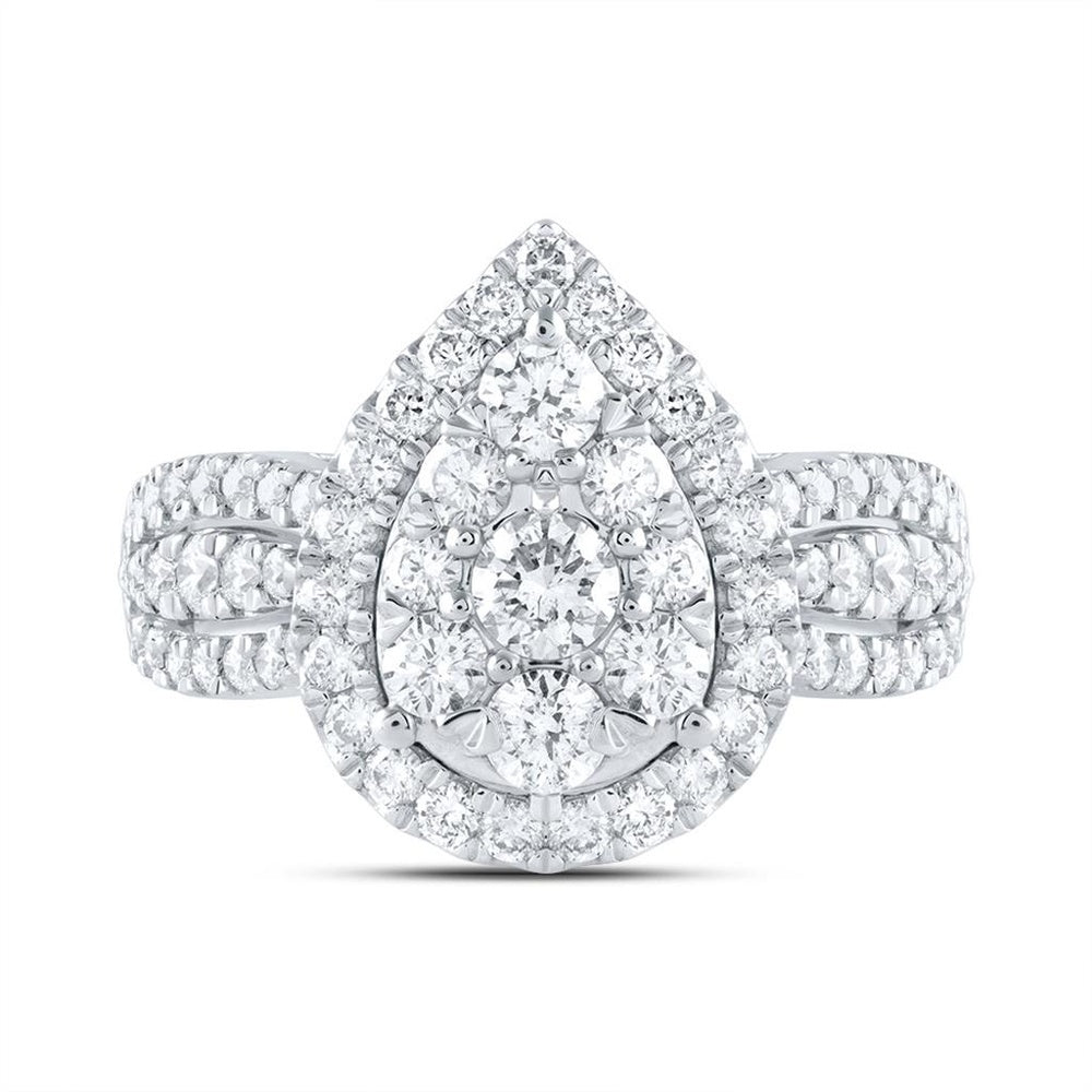 14K White Gold Pear Diamond Bridal Ring - 1 1/2 Carat Total Diamond Weight