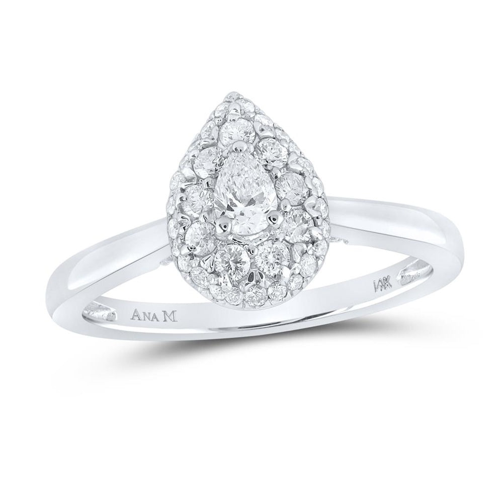 14K White Gold Pear Diamond Bridal Ring - 1/2 Carat Total Diamond Weight