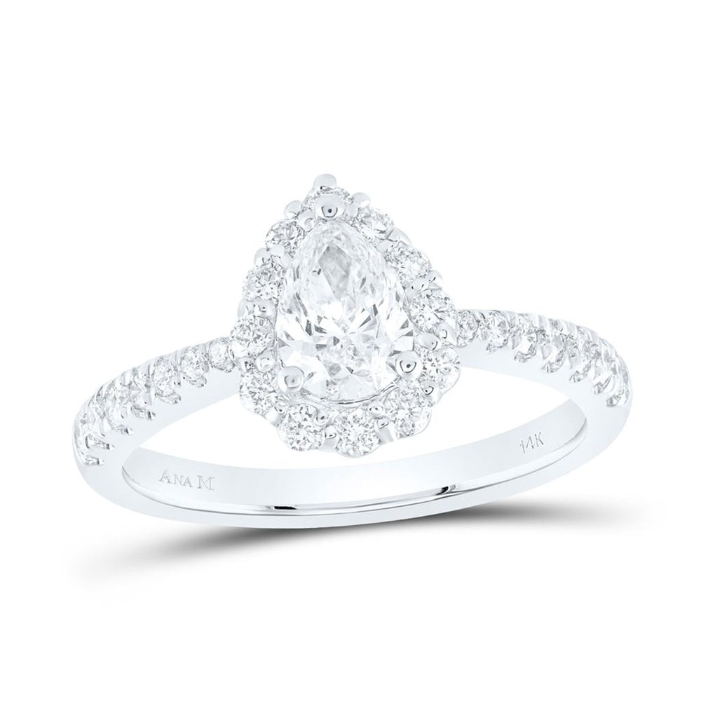 14K White Gold Pear Diamond Bridal Ring - 1 and 1/5 Carat Total Diamond Weight