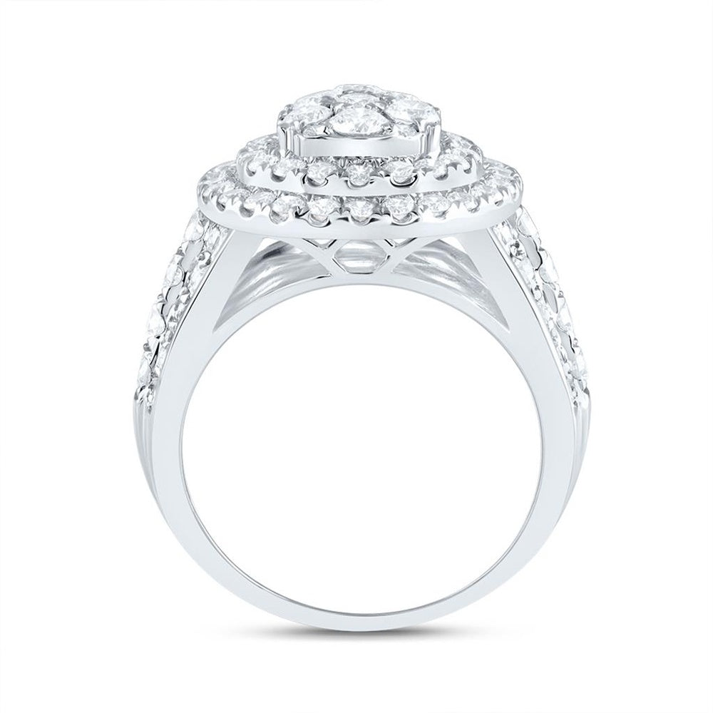 14K White Gold Pear Diamond Bridal Ring - 3 Carat Total Diamond Weight