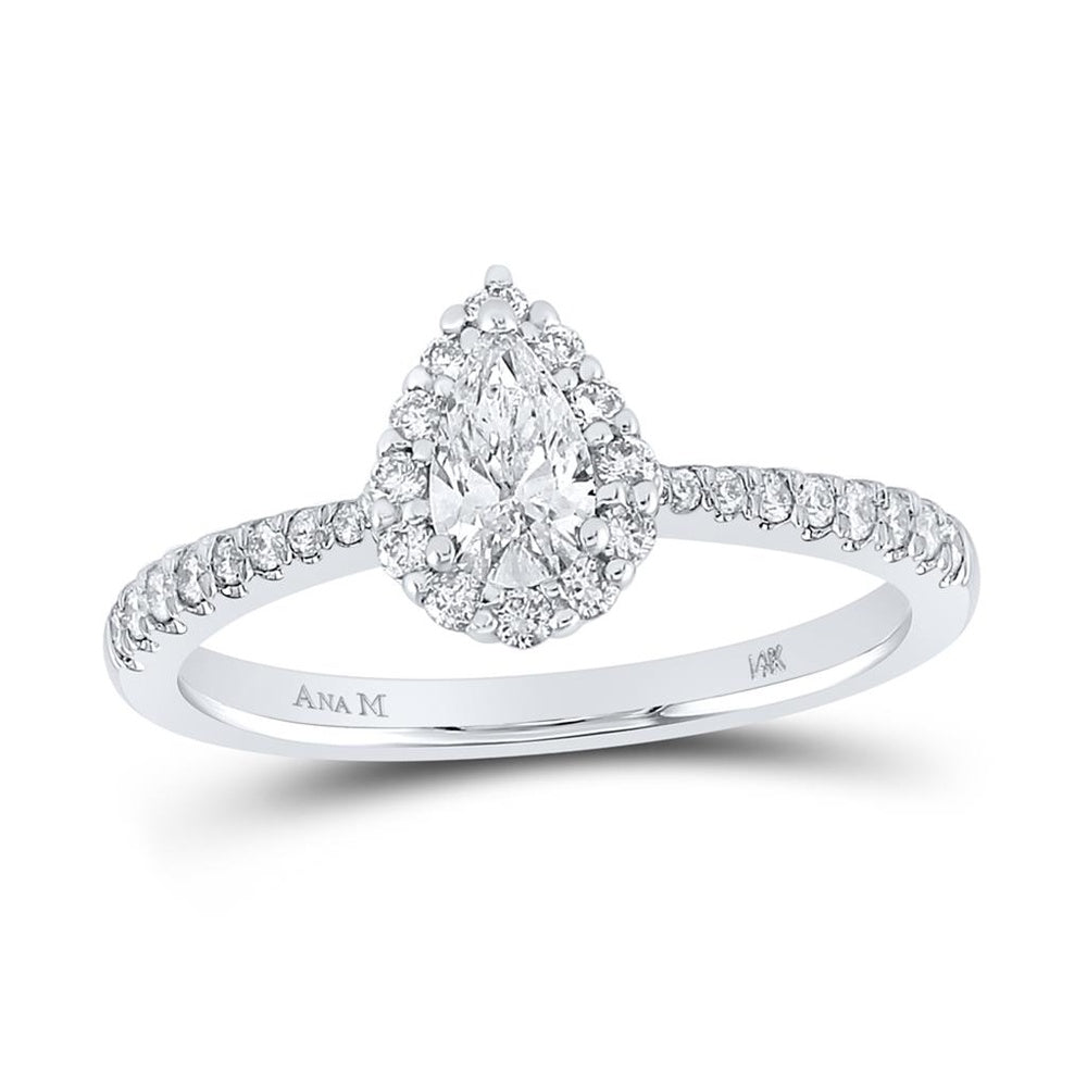14K White Gold Pear Diamond Bridal Ring - 5/8 Carat Total Diamond Weight