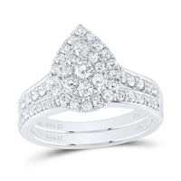 14K White Gold Pear Diamond Bridal Ring Set - 1 Carat Total Diamond Weight
