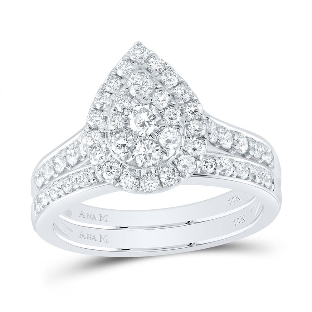 14K White Gold Pear Diamond Bridal Ring Set - 1 Carat Total Diamond Weight