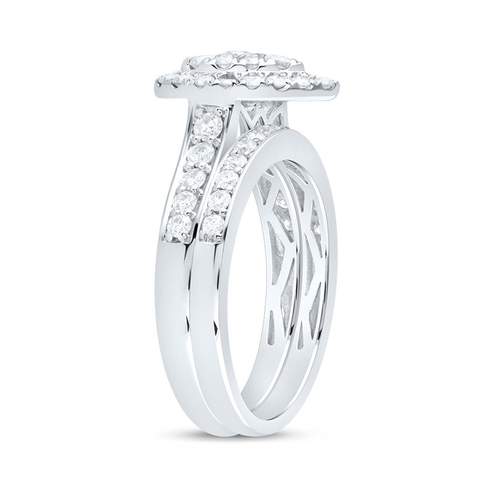 14K White Gold Pear Diamond Bridal Ring Set - 1 Carat Total Diamond Weight