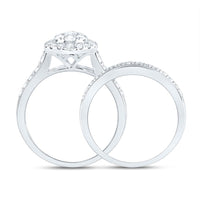 14K White Gold Pear Diamond Bridal Ring Set - 1 Carat Total Diamond Weight