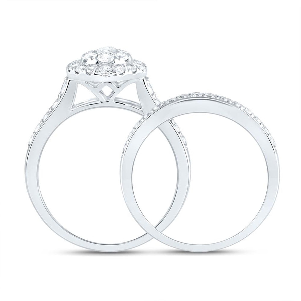 14K White Gold Pear Diamond Bridal Ring Set - 1 Carat Total Diamond Weight