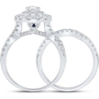 14K White Gold Pear Diamond Halo Bridal Wedding Ring Set with Sapphire Accent - 2.00 Carat Total Diamond Weight